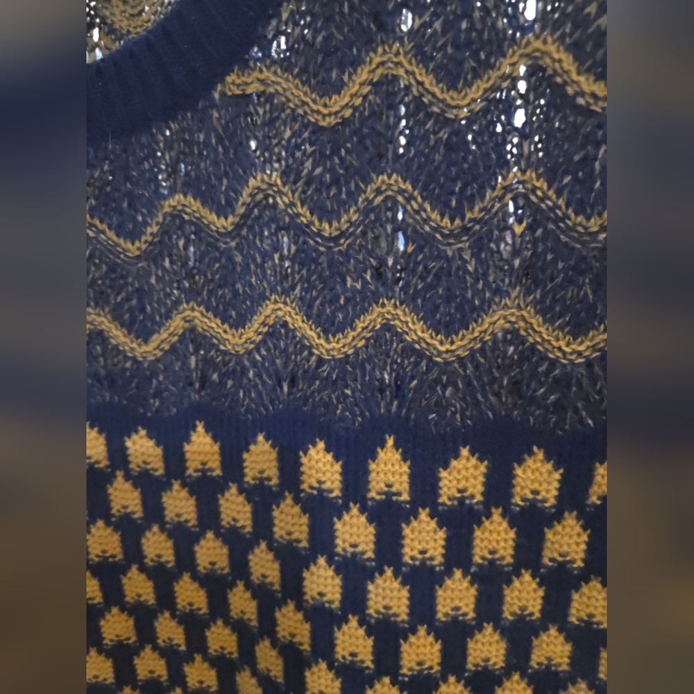 Romeo + Juliet - Patterned Knit Midi Dress Yellow & Navy EUC - Picture 5 of 9